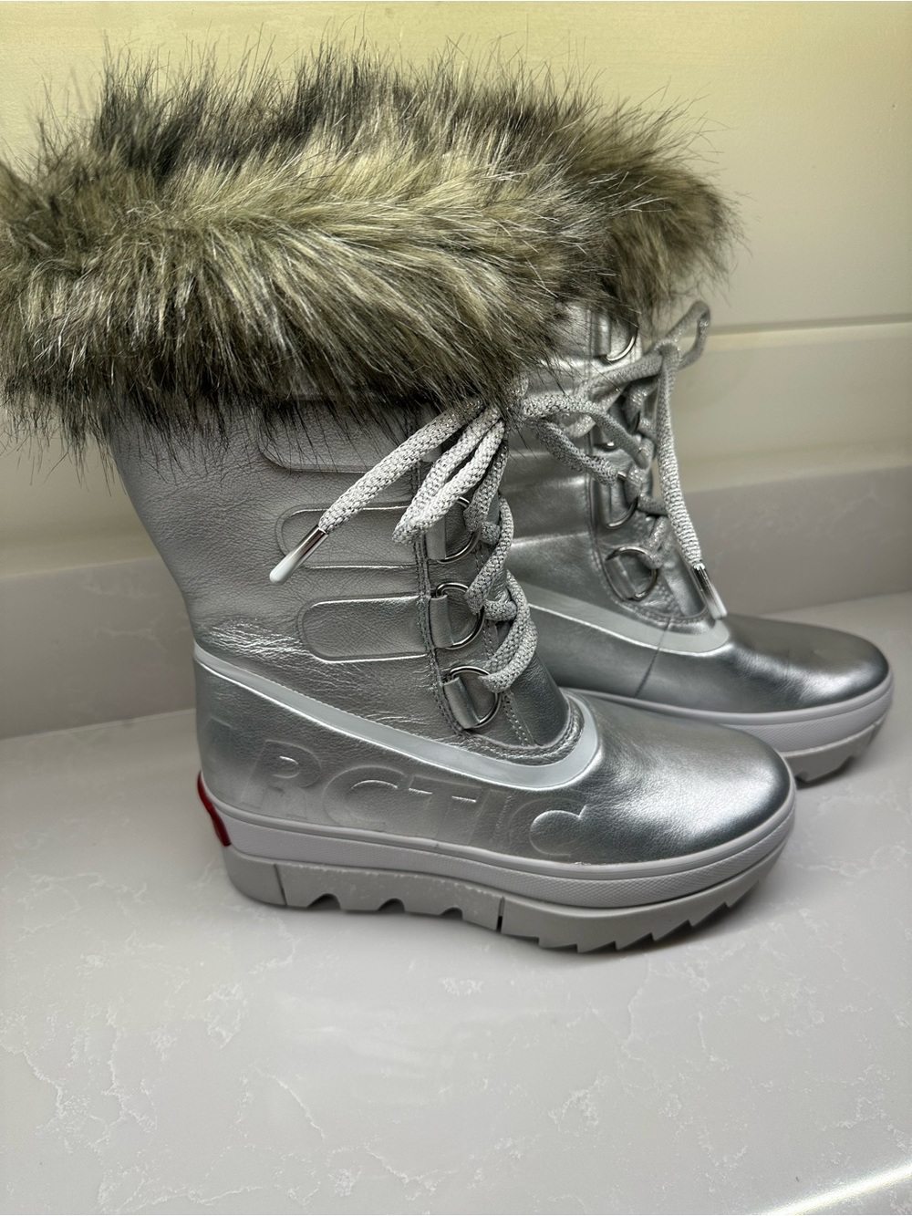 SOREL Women's Joan of Arctic Next Waterproof Boots Silver Metallic Size 7 Sample